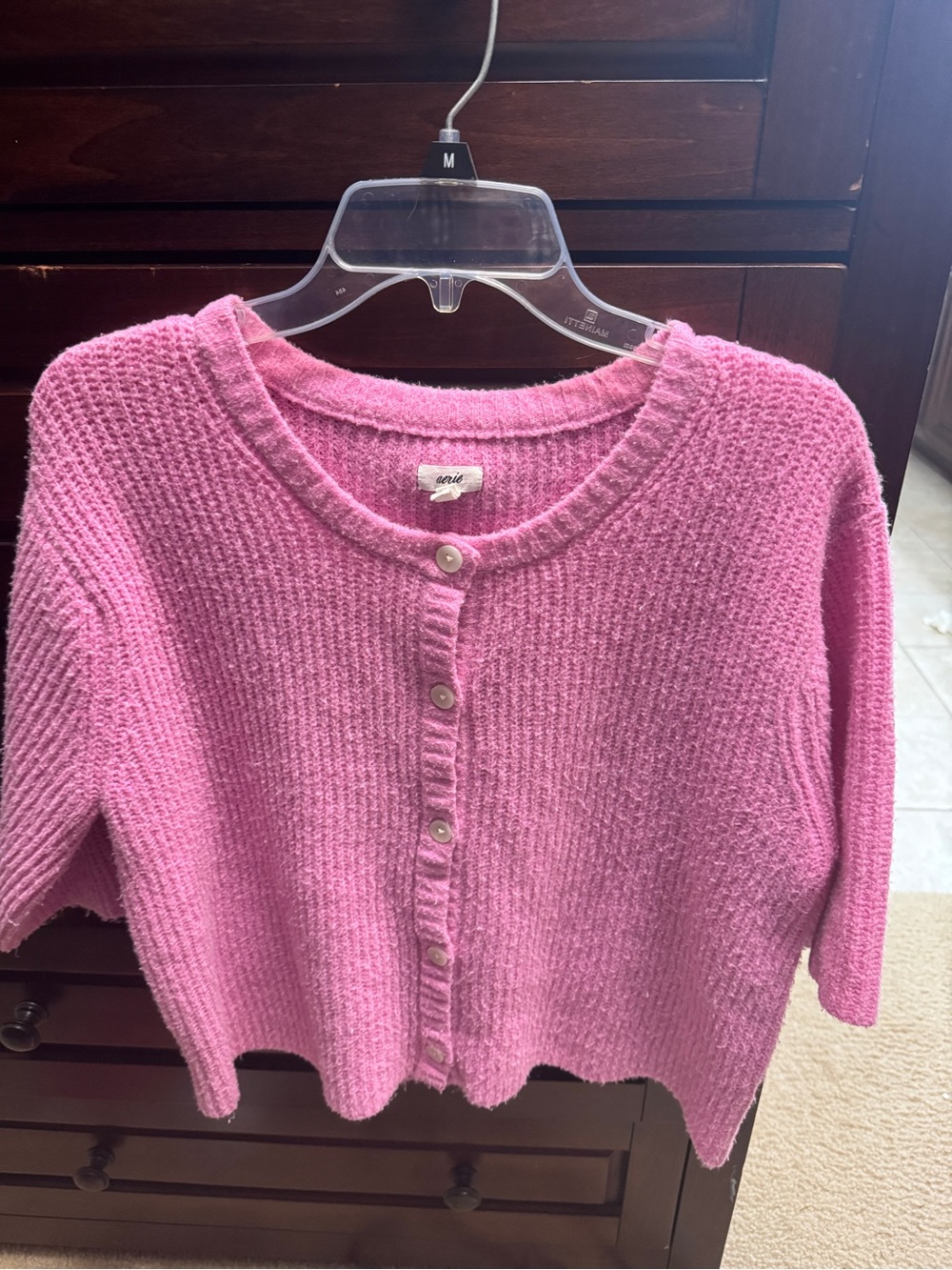 aerie Pink Button-Up Cropped Knit Cardigan